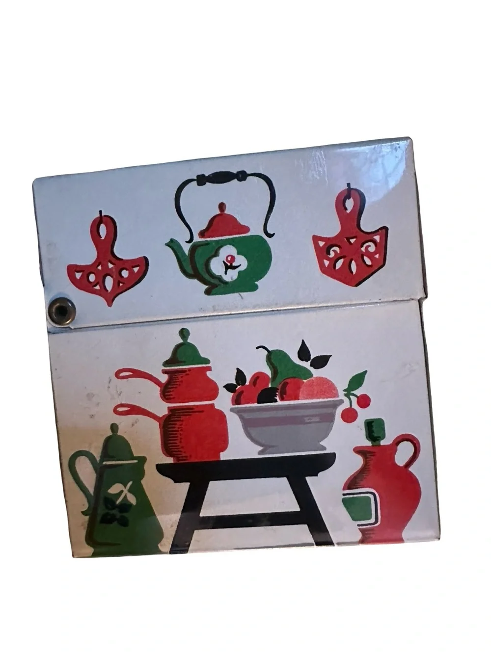 Recipe Box Metal Vintage Cottage Core Stylecraft No805 Cast Iron Stove Kitchen